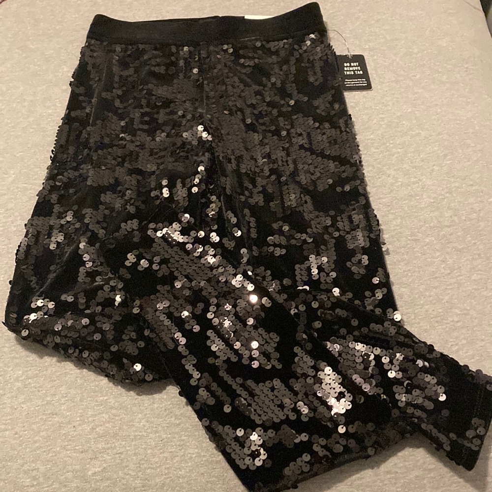 Black sequined, high rise leggings